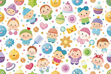 Joyful baby pattern, colorful background, textile designの素材