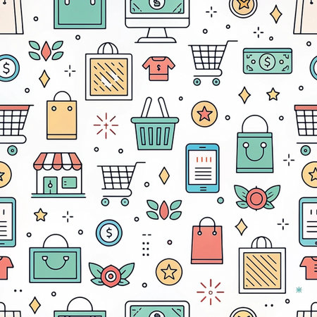 Online shopping, seamless pattern, ecommerce, retail, backgroundの素材