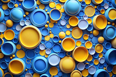Abstract blue yellow circles spheres background texture designの素材