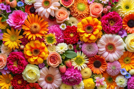 Colorful flower arrangement, spring bloom, vibrant background, floral design, website bannerの素材
