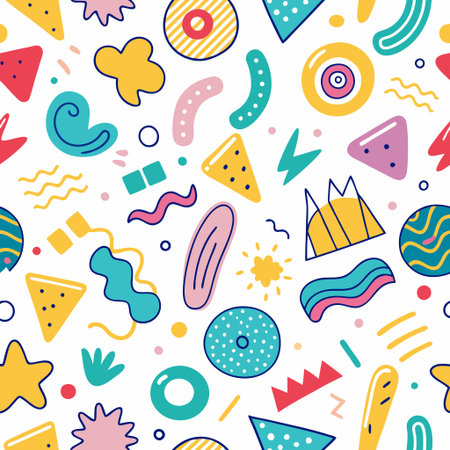 Vibrant abstract shapes, playful and colorful, create a fun patternの素材