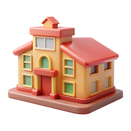 Cartoon house model, white background, digital rendering, property illustrationの素材