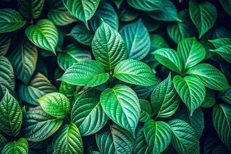 Lush green foliage texture, garden background, vibrant leaves, nature wallpaperの素材