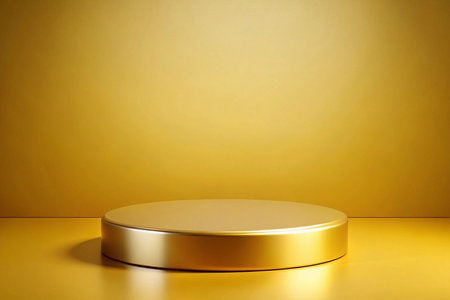 Golden podium, studio, yellow background, product displayの素材