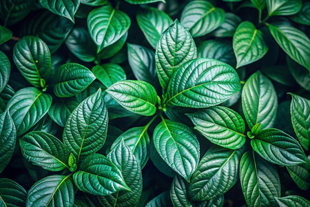 Lush green foliage backdrop, vibrant leaves, garden texture, natural background, design elementの素材