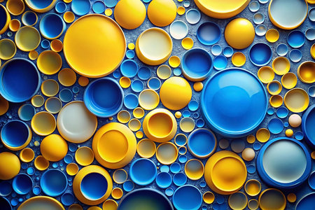 Abstract blue yellow circles pattern background texture designの素材