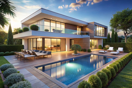 Modern luxury home with pool and patio (2)の素材
