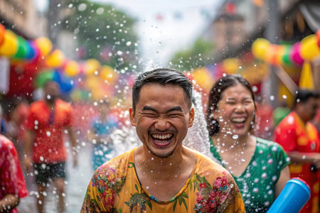 Joyful celebration, splashing with laughterの素材