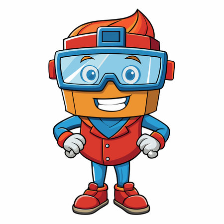 Friendly, cartoon robot character with goggles and a smileのイラスト素材