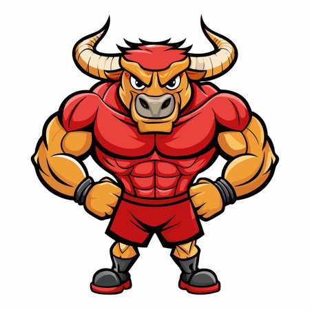 Powerful bull mascot in fighting stanceのイラスト素材