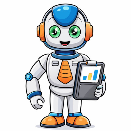 Cute robot holding a clipboard with dataのイラスト素材