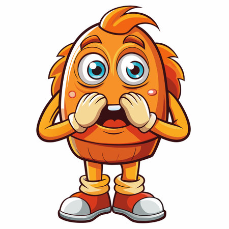 Surprised, orange cartoon character covering its mouthのイラスト素材