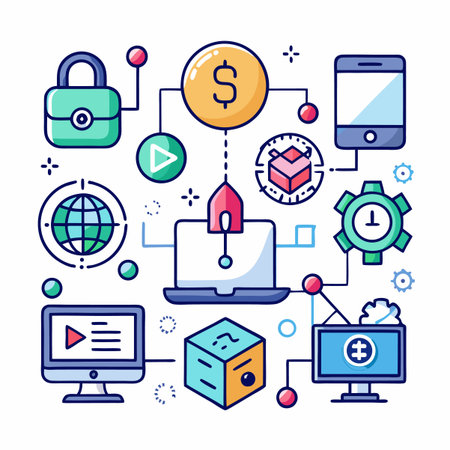 Modern digital ecosystem interconnected systemのイラスト素材