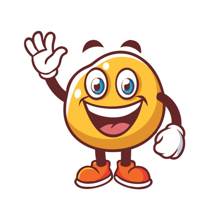 Happy, waving, yellow cartoon fruit mascotのイラスト素材