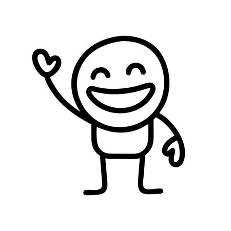 Cartoon character with a happy expression, wavingのイラスト素材