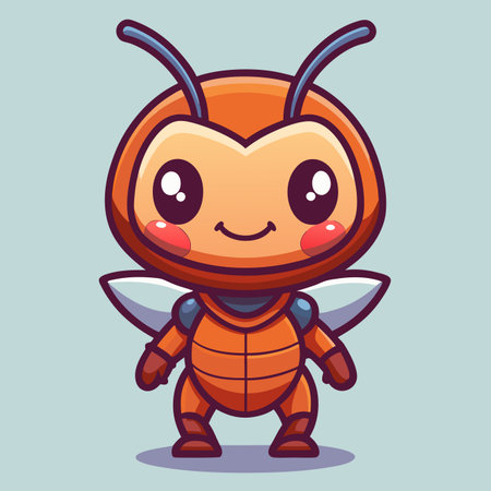 Cute, orange bug-like creature with large eyes and a happy expression, wearing a suitのイラスト素材