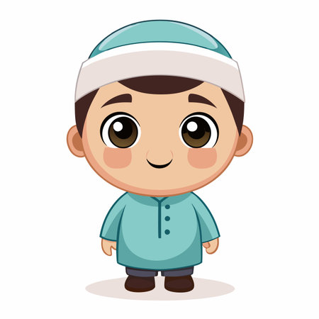 Cute cartoon boy in turquoise clothes and kufiのイラスト素材