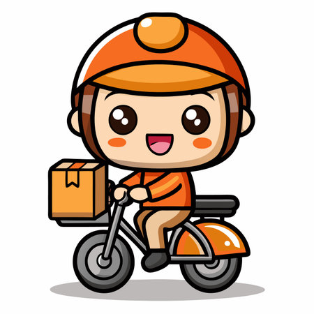 Cartoon delivery person on a motorcycleのイラスト素材
