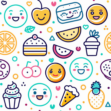 Cute food emojis patternのイラスト素材