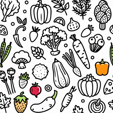 Whimsical vegetable doodles patternのイラスト素材