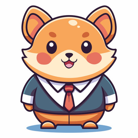 Cute, small orange animal wears a business suit with tie and happy expressionのイラスト素材