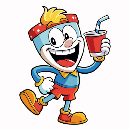 Drink character Smiling cup person holds beverage. Happy!のイラスト素材