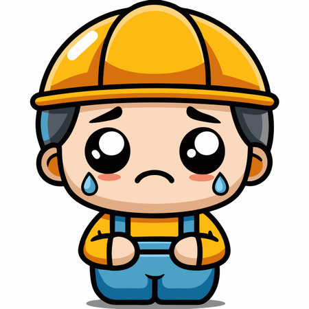 Sad cartoon construction workerのイラスト素材
