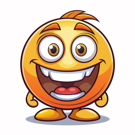 Smiley Face Cartoon character with a big grin, orange skin, bright eyes and small armsのイラスト素材