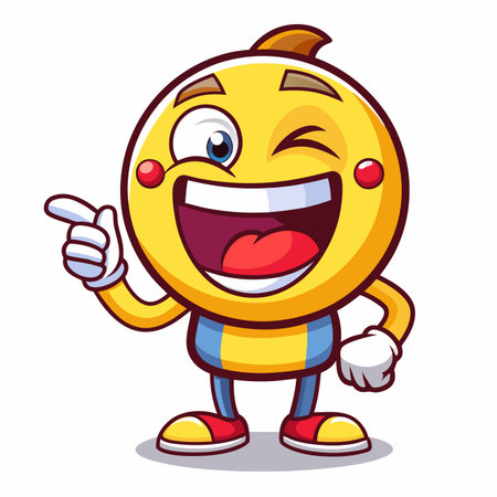 Cheerful winking cartoon character pointingのイラスト素材
