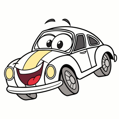 Cheerful cartoon car with a wide smile and expressive eyesのイラスト素材