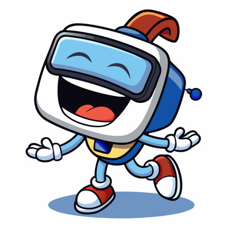 Cheerful cartoon robot character with open arms and a happy expressionのイラスト素材