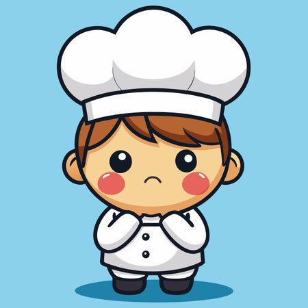 Adorable cartoon chef with rosy cheeks against a blue backgroundのイラスト素材