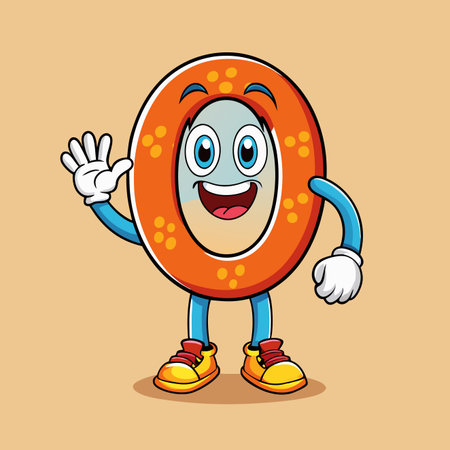 Ring character waving, with eyes, arms and legs, and wearing shoes, on a peach backdropのイラスト素材