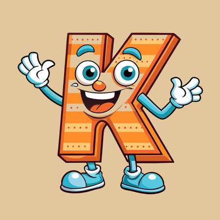 Cheerful cartoon letter K with arms, legs, and a smiling faceのイラスト素材