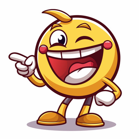 Animated yellow emoticon pointing, winking, laughingのイラスト素材