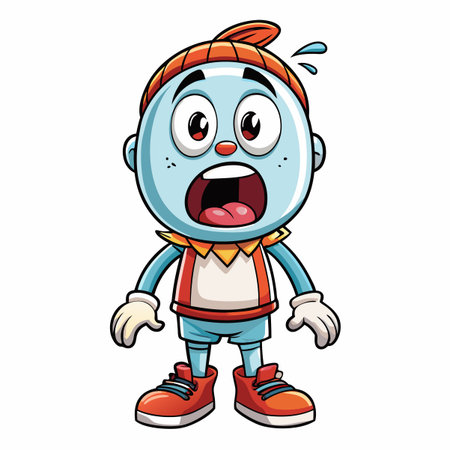 Cartoon character, light blue, surprised expression,  orange hat,  red shoesのイラスト素材