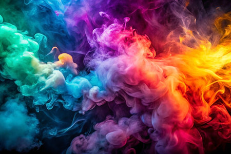 Abstract colorful smoke swirls on black background. (8)の素材