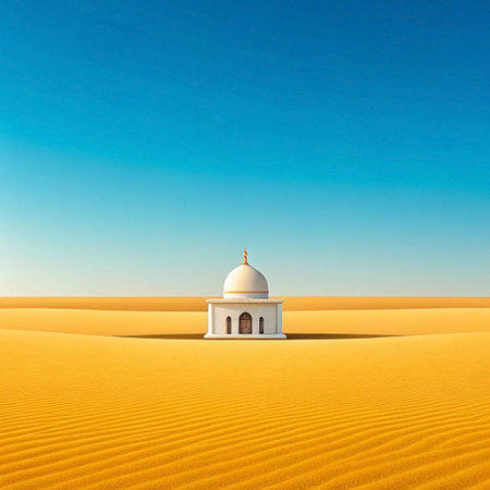 Desert Mosque, serene landscape, architectural design,  religious site, travel brochureの素材