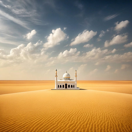 Desert Mosque Model, Sandscape, Cloudy Sky, Faith, Designの素材