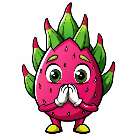 Cartoon dragon fruit with pleading expressionのイラスト素材