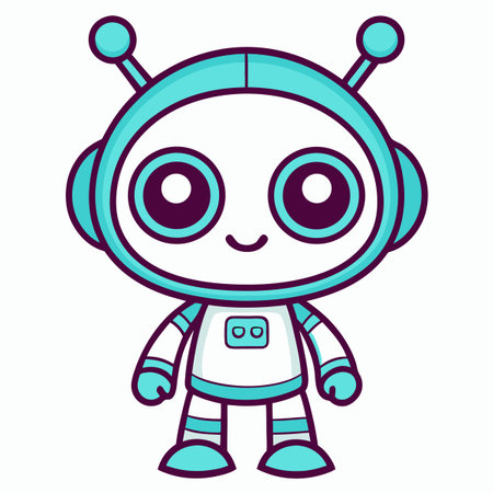 Cute, cartoon robot with light teal and white color schemeのイラスト素材