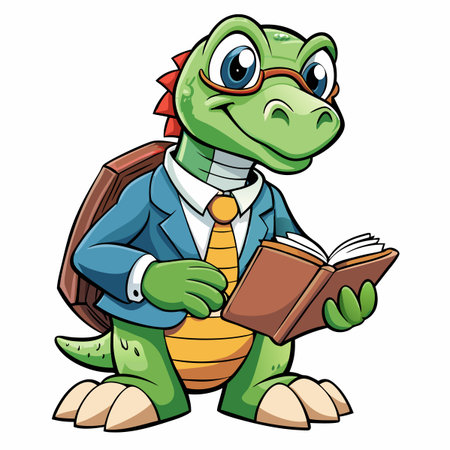 Cartoon turtle in suit reading bookのイラスト素材