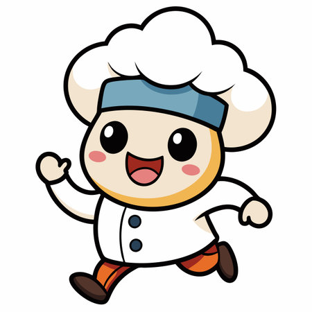 Smiling cartoon chef running. Chef hat, cute expressionのイラスト素材