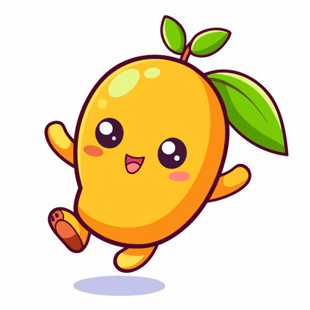 Cute mango cartoon character with big eyes and a happy smile is runningのイラスト素材