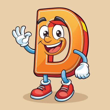Letter D character waving with a cheerful smileのイラスト素材