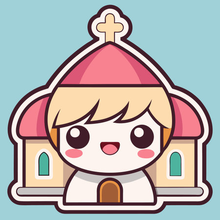 Cute cartoon church/religious figure. Kawaii style with crossのイラスト素材