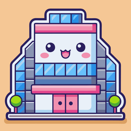 Cartoon building with kawaii featuresのイラスト素材