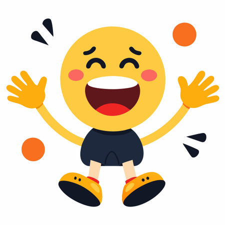 Joyful figure with wide smile, open arms, and rosy cheeks expressing happinessのイラスト素材