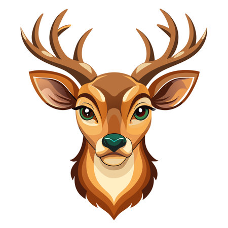 Cartoon deer head, brown and tan with large antlers, simple styleのイラスト素材