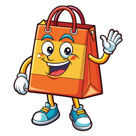 Cartoon shopping bag character wavingのイラスト素材